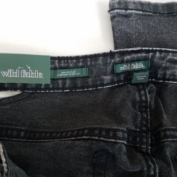 Cut Out High Rise Flare Jeans Washed Black SIZE 12 Stretch Wild Fable 32" Inseam - Picture 12 of 13